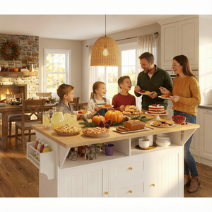 Large Kitchen Island with 2 Drop Leaf and Power Outlet