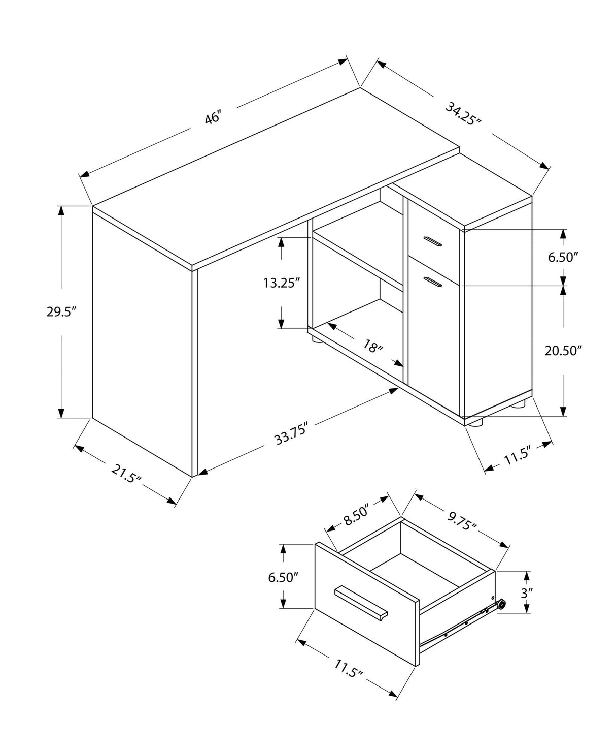 Computer Desk, Home Office, Corner, Storage Drawers, L Shape, Contemporary & Modern - Best Buy Furniture