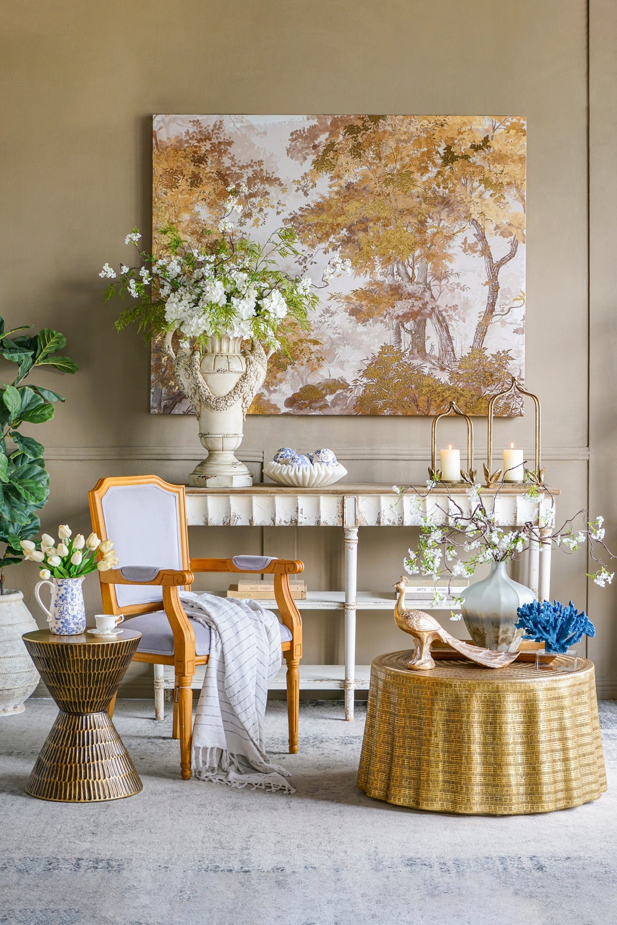 Set of 2 Luxe Distressed Golden Arched Iron Lantern