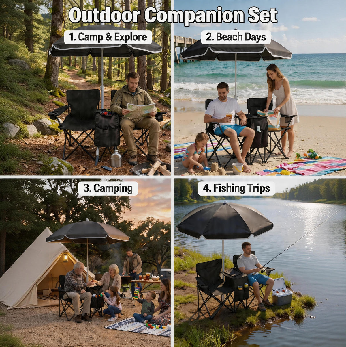 Portable Folding Picnic Chair Set with Umbrella – Oxford Fabric