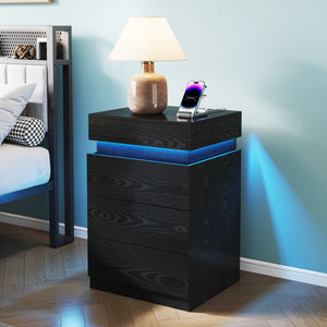 Nightstand with Built-In Charging Station and LED Lighting