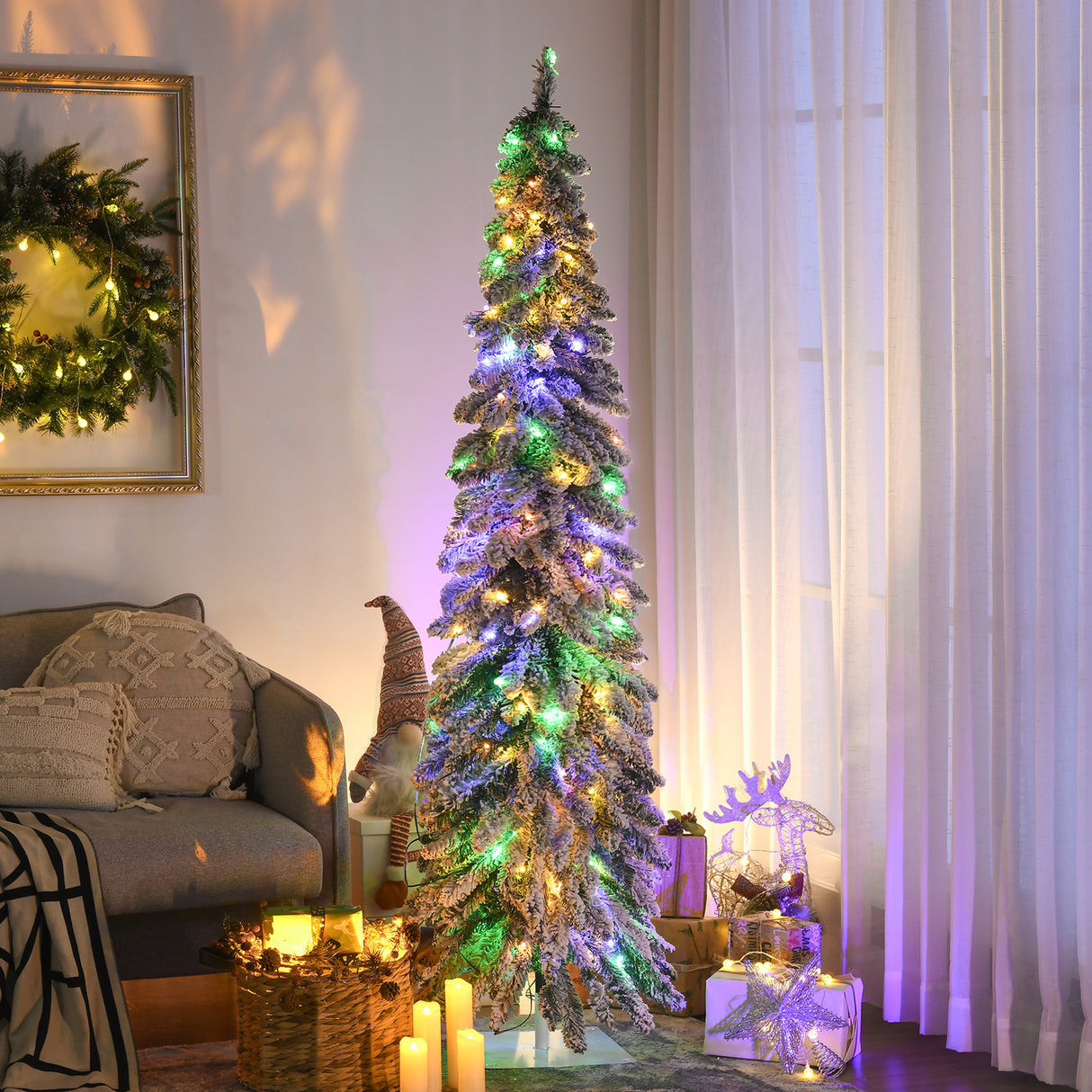 HOMCOM 6Ft Tall Prelit Pencil Artificial Christmas Tree