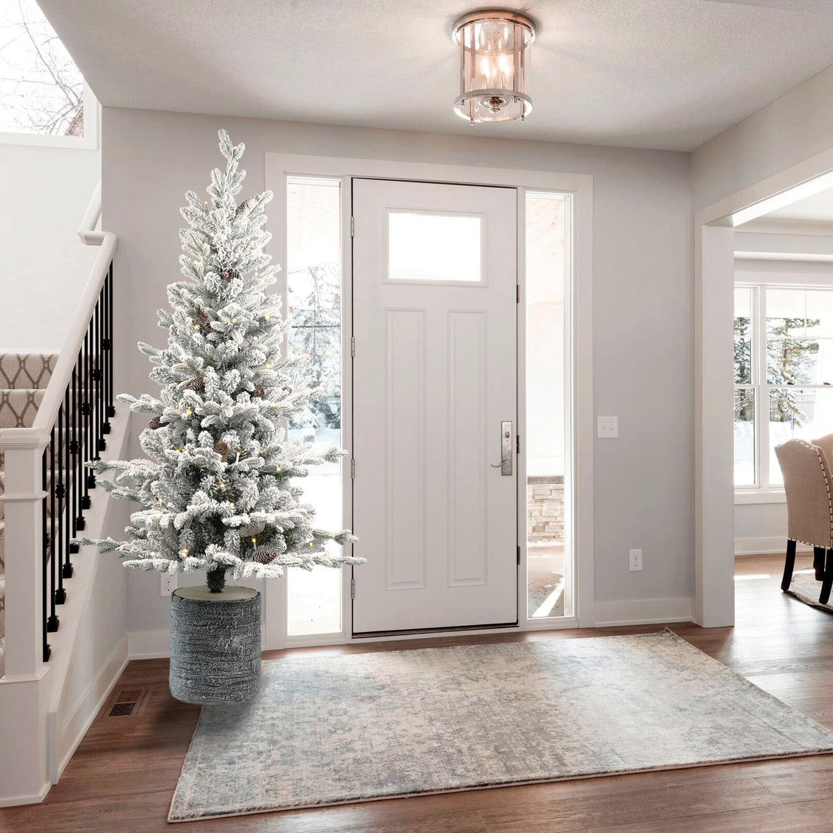 4.5FT-Flocked-Christmas-Tree-with-Pot-Base,-150-Warm-White-LED-Lights-Christmas-Trees