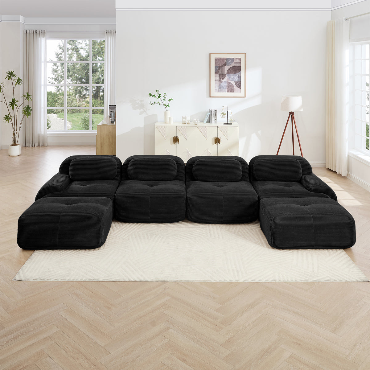 U-Shaped Modular Sofa with Breathable Corduroy Fabric