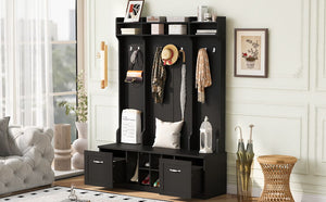 5 In 1 Entryway Bench With Coat Rack, 7 Sturdy Hooks, 2 Spacious Drawers And Adjustable Shelves