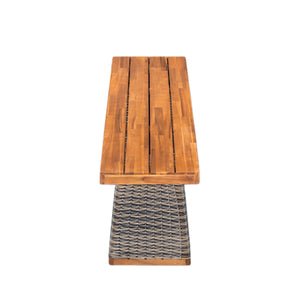 Outdoor 6 Pieces Acacia Wood Dining Set with Cushion and Handwoven Rattan Legs