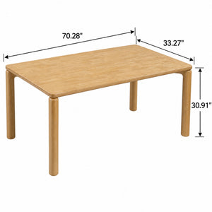 7-Piece Dining Table Set, 70" Solid Rubber Wood Dining Table with 6 Wave Back Dining Chairs