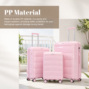 3-Piece Polypropylene Luggage Set, 20/24/28 Inch, Pink