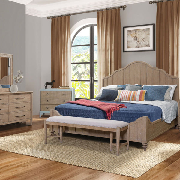 Panel Bedroom Set With 3 Drawer Nightstand, Casual Dresser, Cane Mirror, 3 Drawer Cane Front Chest And Bench