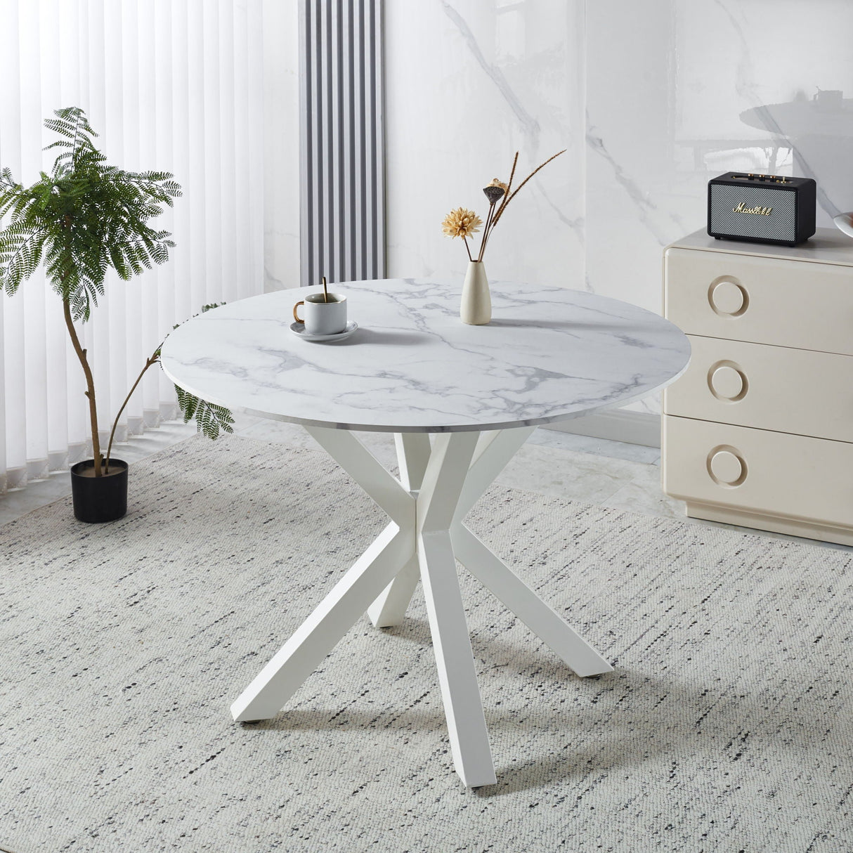Cross Leg Dining Table With Round Top, For 4 - 6 People - White