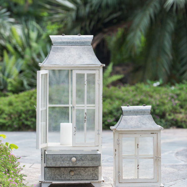 Wooden Candle Lantern Decorative, Hurricane Lantern Holder Decor For Indoor Outdoor, Home Garden Wedding - Ivory
