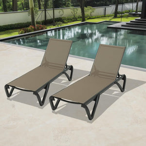 Pool Lounge Chairs Set of 2 with Adjustable Positions and Wheels