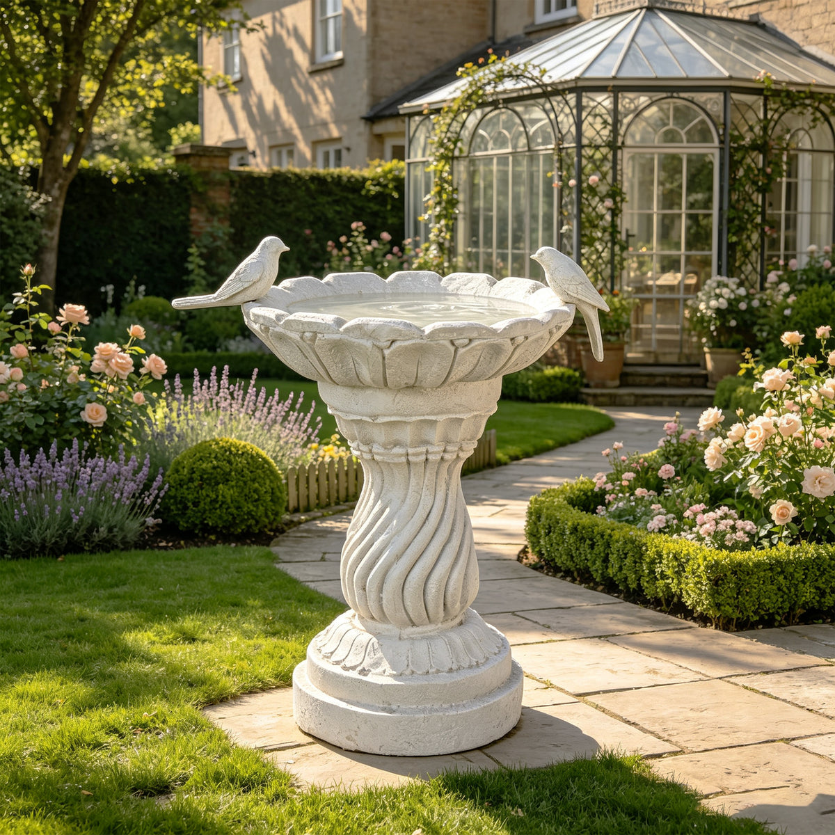 Garden Bird Bath Statue with Decorative Basin - Resin - 16.54" High