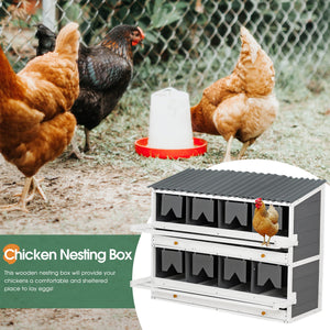 Wooden Chicken Nesting Box With 2 Egg Collection Drawers - White / Gray