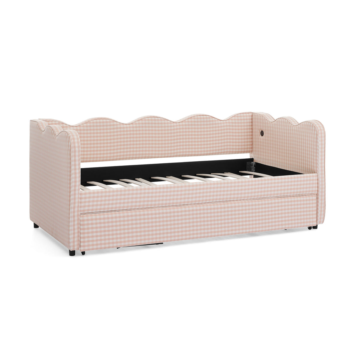 Gingham Daybed With USB Charging Port, Wave Shaped Design