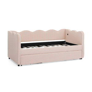 Gingham Daybed With USB Charging Port, Wave Shaped Design