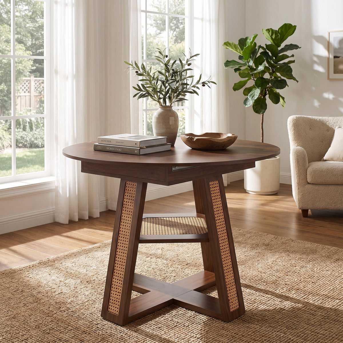 43.3"-59.05" Extendable Round Dining Table for 4-6