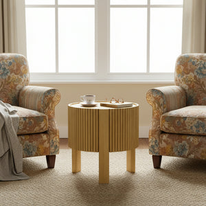 Round Fluted Side Table with Storage