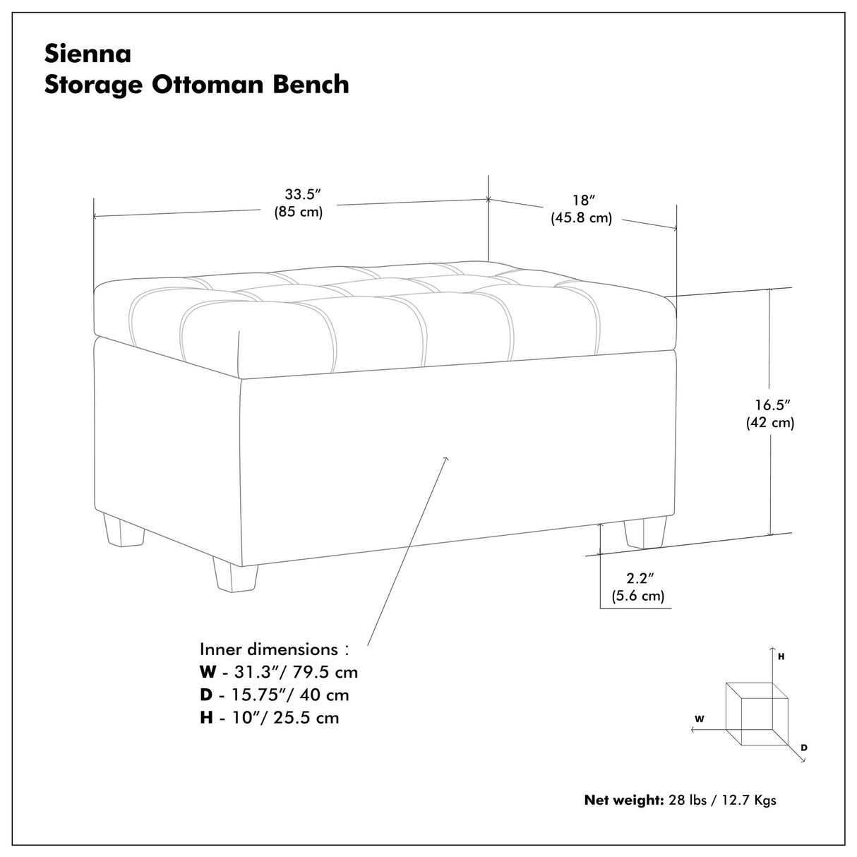Sienna - Transitional Storage Ottoman Bench