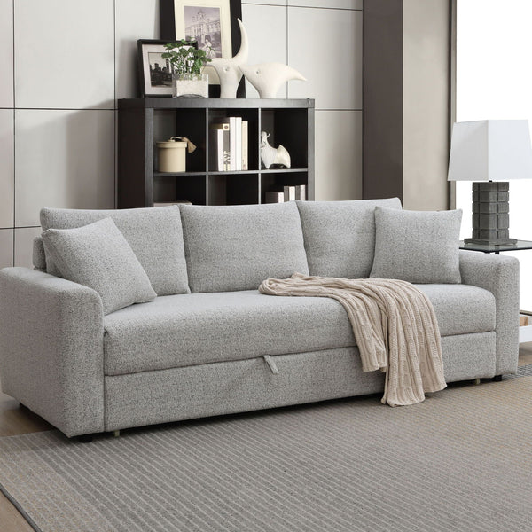 Connie - Boucle Sleeper Sectional Sofa With 2 Toss Pillows - Beige - Best Buy Furniture