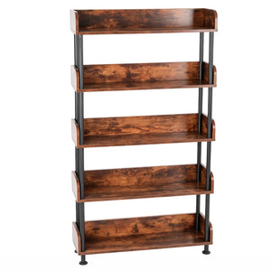 5-Tier Industrial Bookshelf, Open Rustic