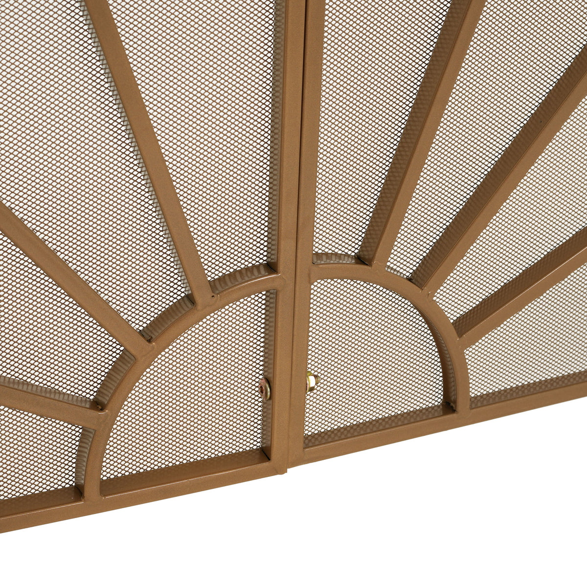 Gold Fan-Shaped Fireplace Screen with Mesh Spark Barrier - Gold