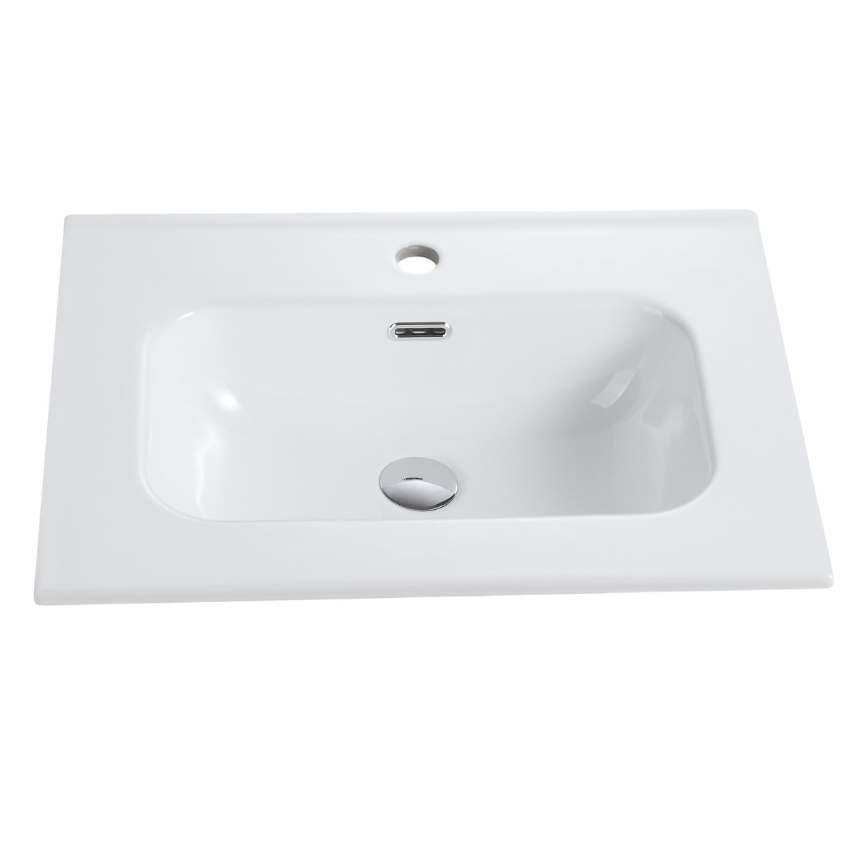 Glossy White Ceramic Integrated Sink
