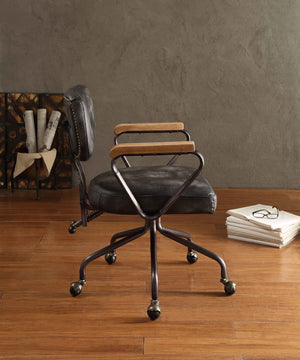 Hallie - Top Grain Leather Office Chair - Vintage Black - Best Buy Furniture
