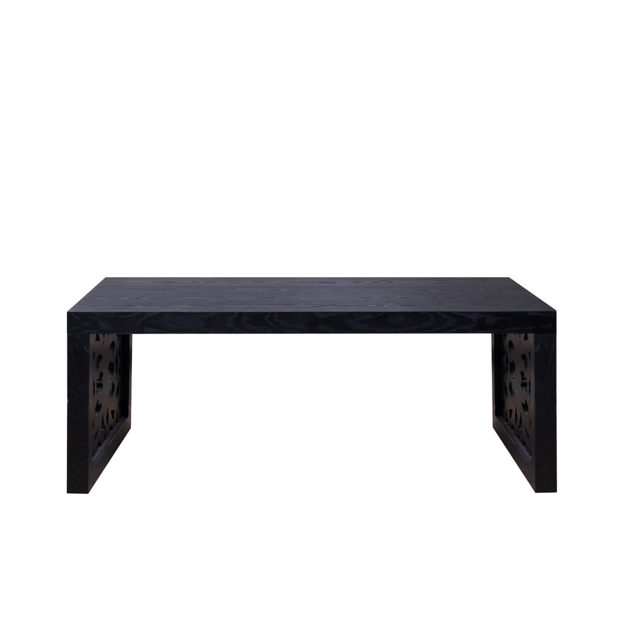 Rustic Carved Wood Coffee Table, Handcrafted Look With Ornate Side Panels