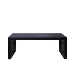 Rustic Carved Wood Coffee Table, Handcrafted Look With Ornate Side Panels