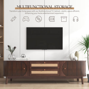 TV Stand For TVs Up To 75'', Cabinet With Drawers And Sliding Doors, Living Room Entertainment Console - Natural Wood / Brown