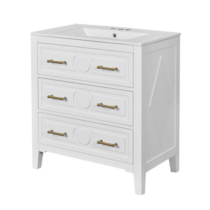 Retro Bathroom Vanity With Sink Combo, Free Standing Single Set With 3 Drawers