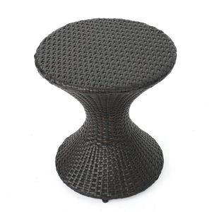 Outdoor 16-Inch Multi-Brown Wicker Hourglass Side Table