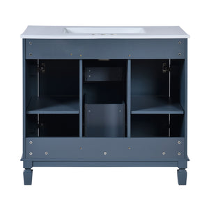 36" Bathroom Vanity With Top Sink, Basin On Cabinet With 2 Soft Closing Doors And 2 Drawers - Blue