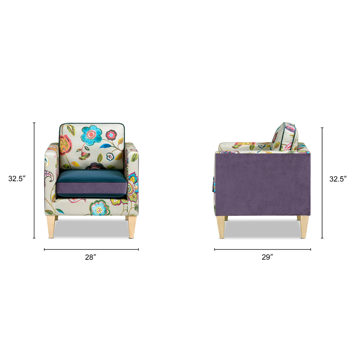 Mamba 28-Inch Patchwork Accent Chair, Purple Velvet