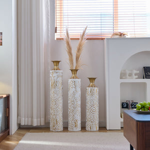 Floor Metal Vases Decorated Metal Vases (Set of 3) Gorgeous Home Decoration Large Glazed Metal Vases - White / Gold