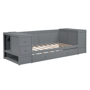 Daybed With Storage Arms, Trundle And Charging Station