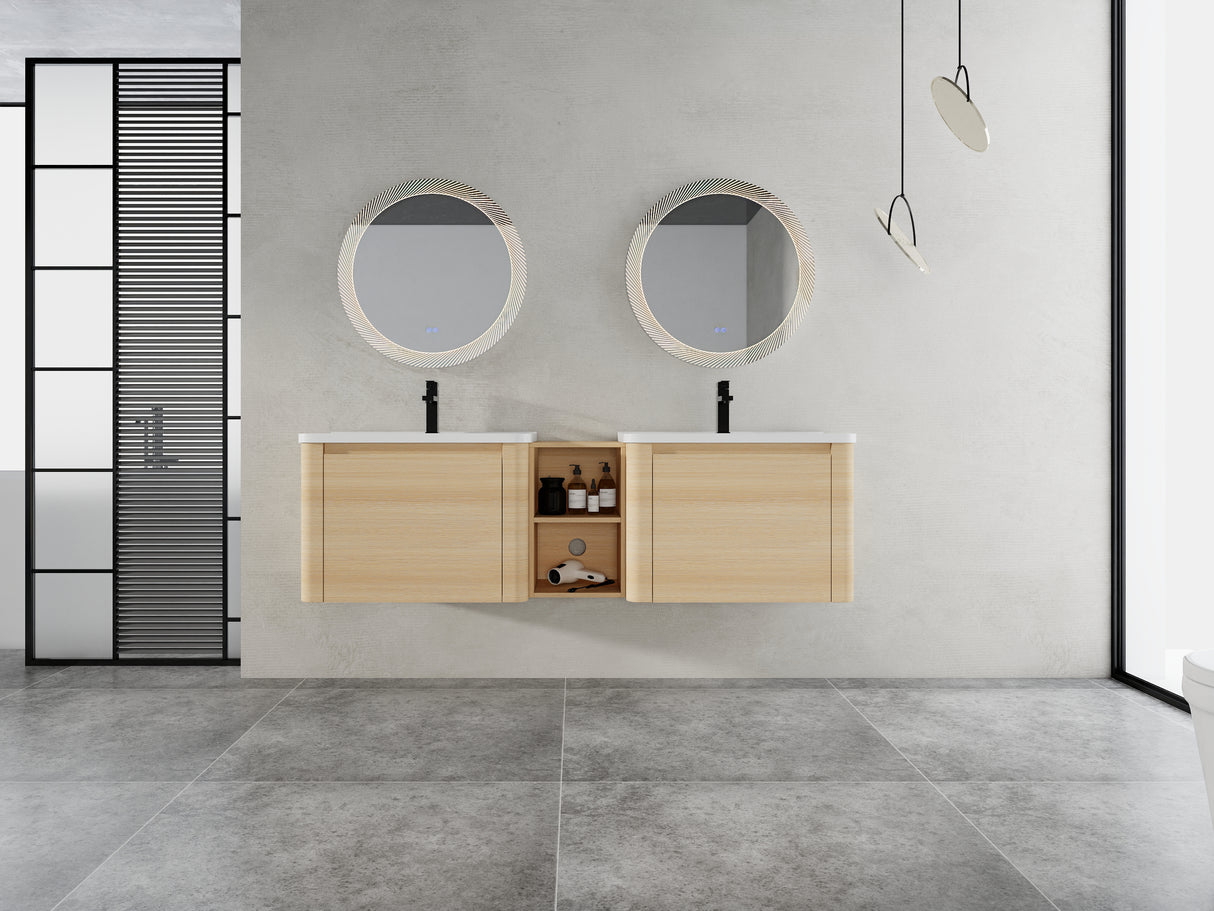 68'' Wall-Mounted Bathroom Vanity with Storage Shelves