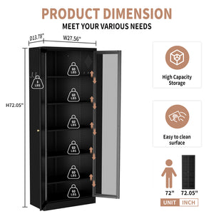 Metal Kitchen Pantry Cabinet with 5 Adjustable Shelves - Steel