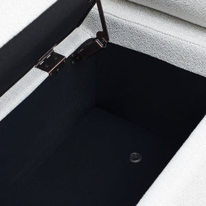 Elegant Upholstered Storage Bench With Cylindrical Arms And Iron Legs,