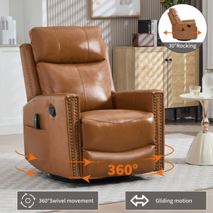 Orange Genuine Leather Heat Massage Manual Recliner Chair