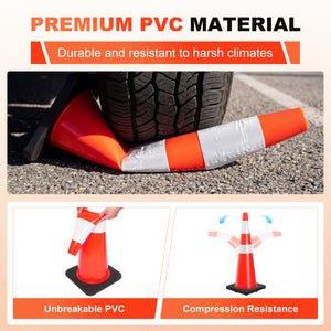 36" Heavy-Duty Traffic Cones with High-Visibility Reflective Collars - 4 Pack