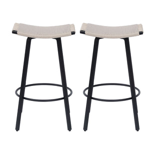 Counter Height Bar Stools Backless Handwoven Kitchen Dining Chairs With Round Footrest (Set of 2) Weaving Pub Stoo - Creamy White