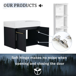 Modern Wall Mounted Bathroom Vanity With Resin Sink And Storage Rack