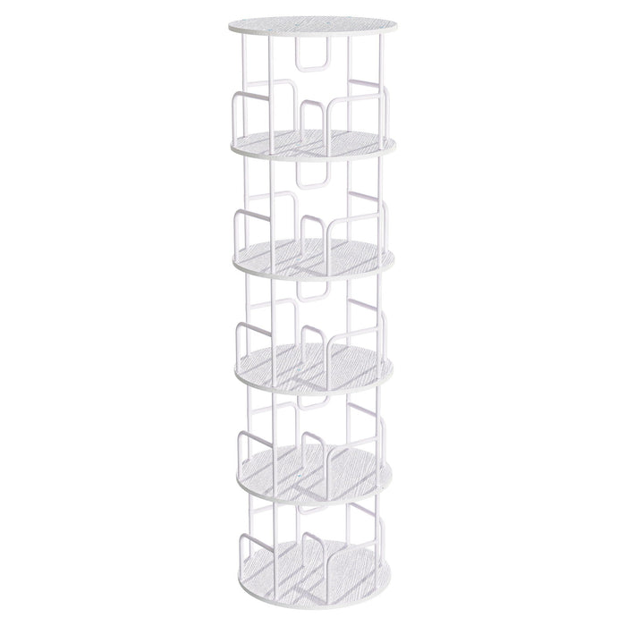 Rotating Bookshelf Tower 5 Tier Spinning 360 Degree Revolving Storage Shelf - Wood & Iron