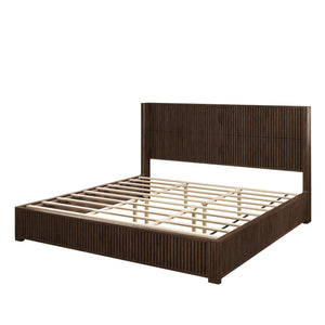 Solid Wood Platform Bed Frame with Headboard, King Size, Walnut