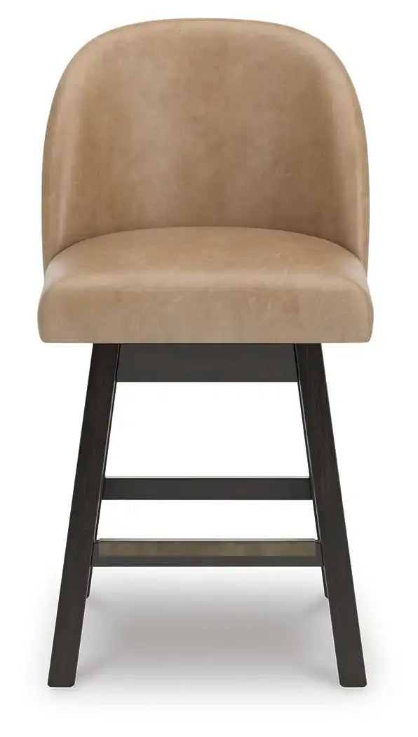 Neymorton - Upholstered Swivel Faux Leather Barstool (Set of 2) - Dark Grayish Brown