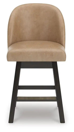 Neymorton - Upholstered Swivel Faux Leather Barstool (Set of 2) - Dark Grayish Brown