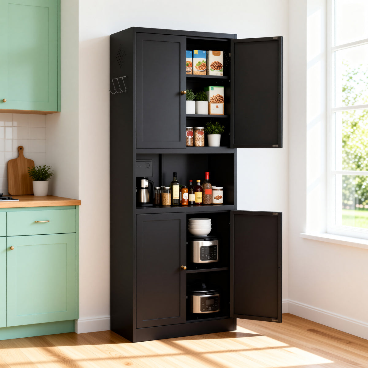 72-Inch High Metal Cabinet with Adjustable Shelves and Drawer - Gray