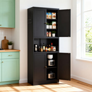 72-Inch High Metal Cabinet with Adjustable Shelves and Drawer - Gray